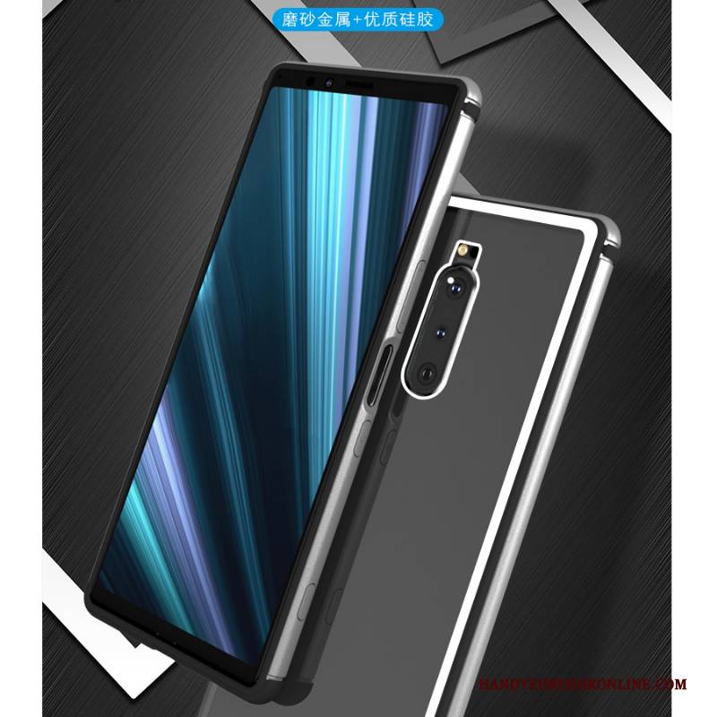 Hülle Sony Xperia 1 Metall Hintere Abdeckung Transparent, Case Sony Xperia 1 Taschen Grenze Silber