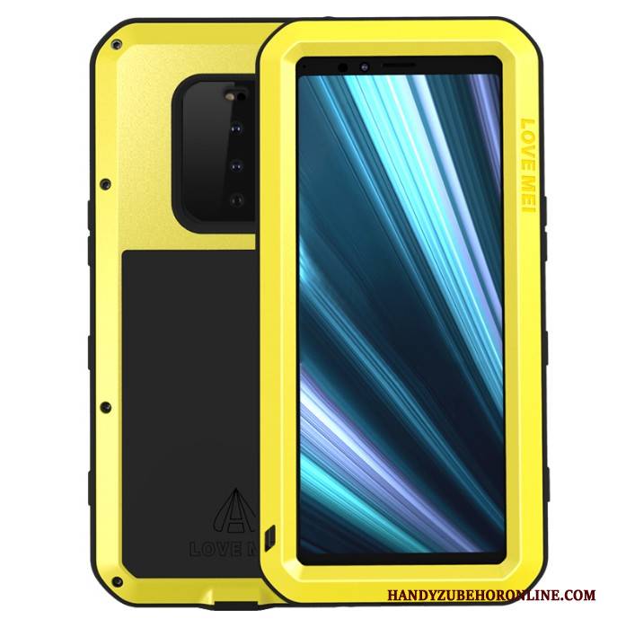 Hülle Sony Xperia 1 Schutz Gelb Drei Verteidigungen, Case Sony Xperia 1 Silikon Handyhüllen Anti-sturz