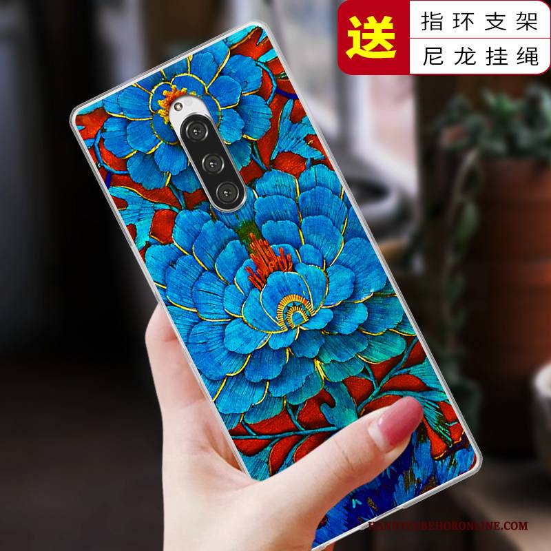 Hülle Sony Xperia 1 Weiche Anti-sturz Blau, Case Sony Xperia 1 Schutz Handyhüllen Chinesische Art