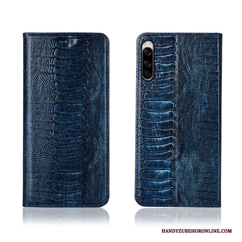 Hülle Sony Xperia 5 Folio Dunkelblau Handyhüllen, Case Sony Xperia 5 Leder Anti-sturz