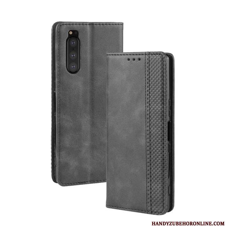 Hülle Sony Xperia 5 Lederhülle Magnetismus Handyhüllen, Case Sony Xperia 5 Geldbörse Schwarz