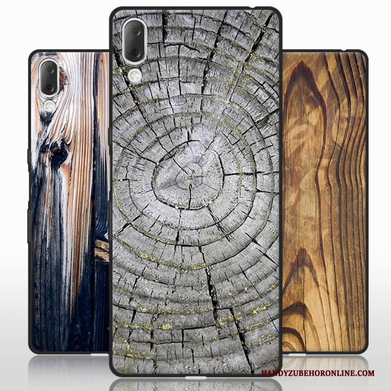 Hülle Sony Xperia L3 Holzmaserung Nubuck Einfach, Case Sony Xperia L3 Kreativ Grau Business