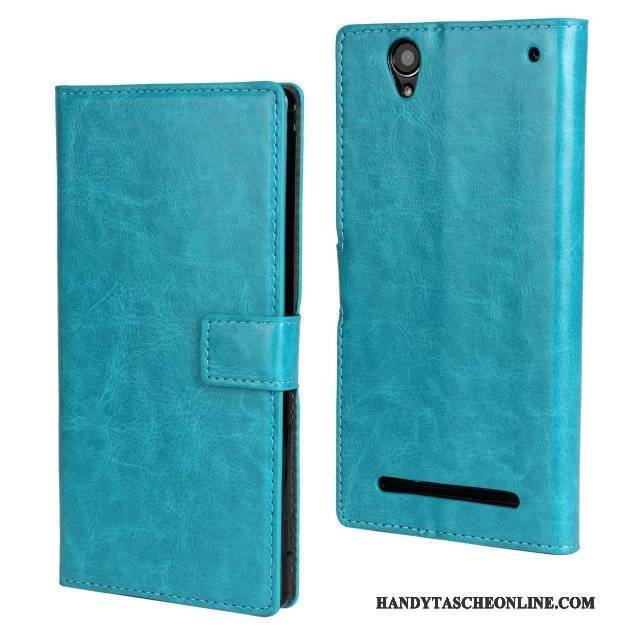 Hülle Sony Xperia T2 Lederhülle Blau, Case Sony Xperia T2 Schutz