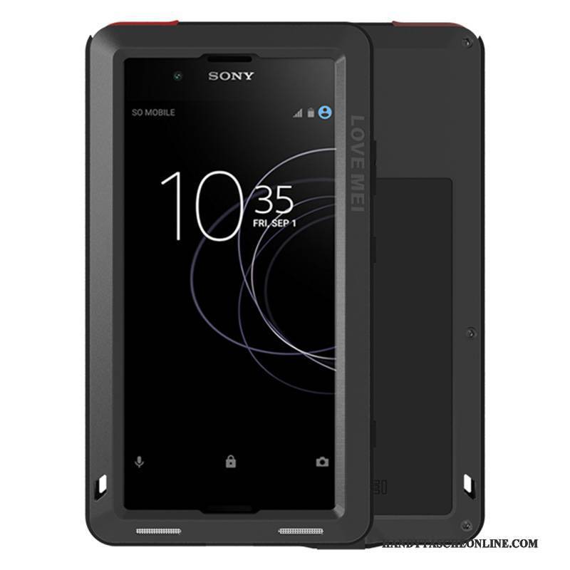 Hülle Sony Xperia Xa1 Plus Metall Handyhüllen Anti-sturz, Case Sony Xperia Xa1 Plus Taschen Schwarz Drei Verteidigungen