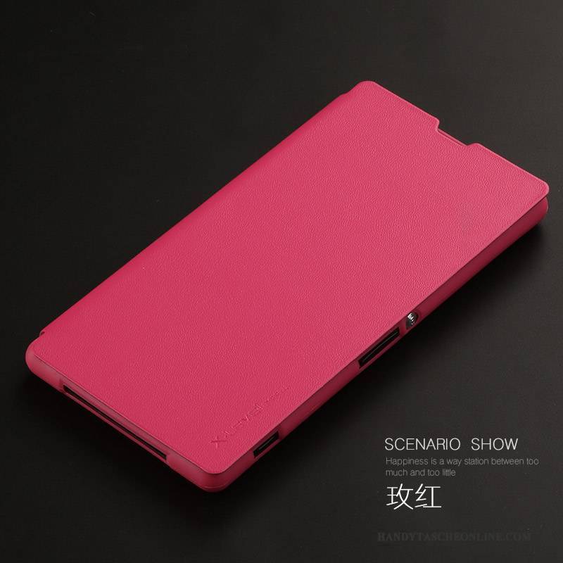 Hülle Sony Xperia Z1 Lederhülle Handyhüllen Schlank, Case Sony Xperia Z1 Schutz Rot