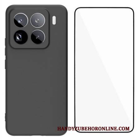 Hülle Xiaomi 15 Pro Mattes Silikon Mit Displayschutzfolie Aus Gehärtetem Glas