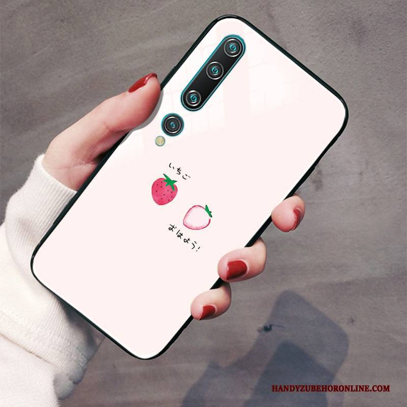 Hülle Xiaomi Mi 10 Karikatur Lichtfarbe Erdbeere, Case Xiaomi Mi 10 Schutz Glas Mini