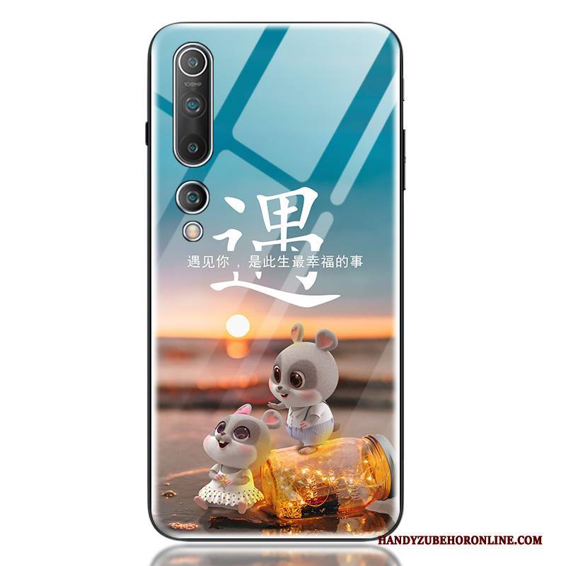 Hülle Xiaomi Mi 10 Silikon Trendmarke Mini, Case Xiaomi Mi 10 Schutz Blau Gehärtetes Glas