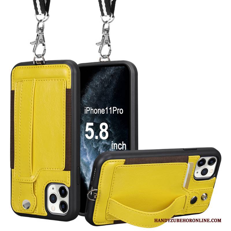 Hülle iPhone 11 Pro Max Schutz Handyhüllen Karte, Case iPhone 11 Pro Max Taschen Gelb Hängende Verzierungen