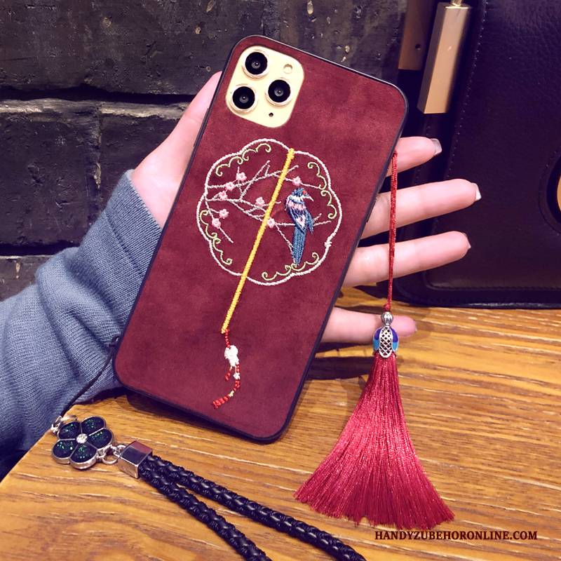 Hülle iPhone 11 Pro Max Schutz Hängende Verzierungen Handyhüllen, Case iPhone 11 Pro Max Stickerei Samt