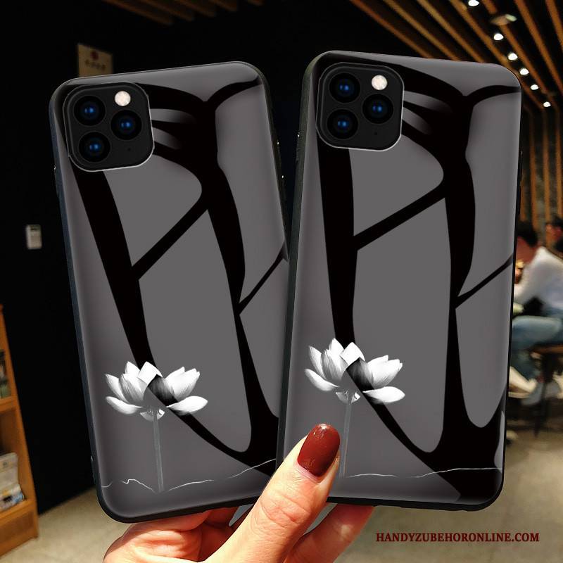Hülle iPhone 11 Pro Taschen Glas Anti-sturz, Case iPhone 11 Pro Schutz Weiß Blumen