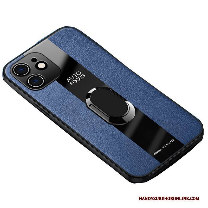 Hülle iPhone 12 Lederhülle Neu Dunkelblau, Case iPhone 12 Business Anti-sturz