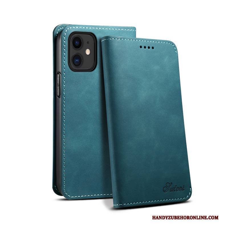Hülle iPhone 12 Retro Qualität Handyhüllen, Case iPhone 12 Folio Blau Karte