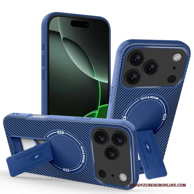 Hülle iPhone 17 Pro Max Carbonfaser-optik Mit Integriertem Ständer