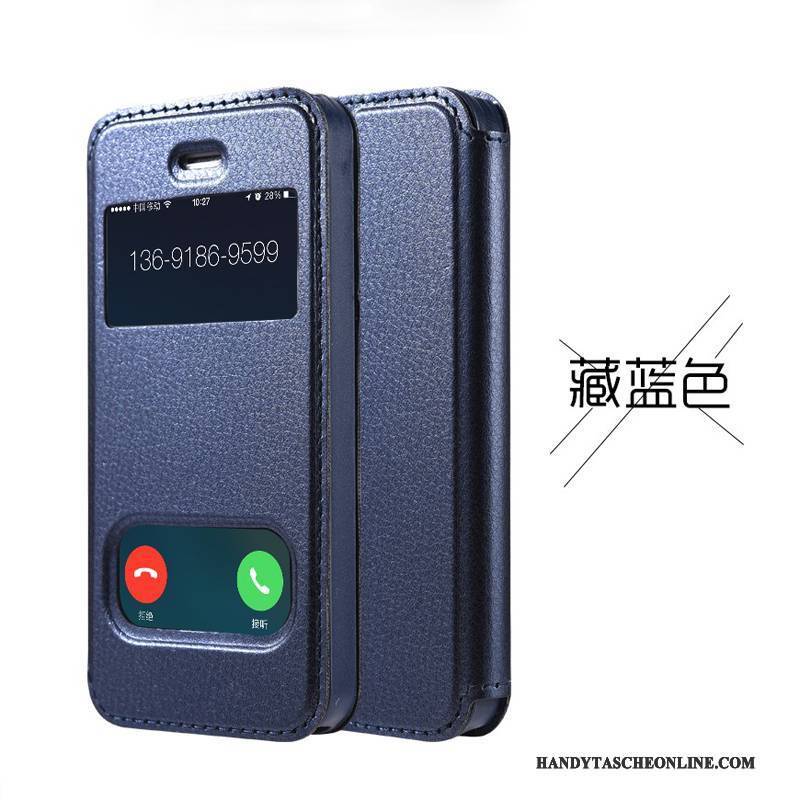Hülle iPhone 5/5s Folio Dunkelblau Einfach, Case iPhone 5/5s Lederhülle Anti-sturz Handyhüllen