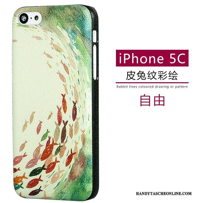 Hülle iPhone 5c Leder Muster Grün, Case iPhone 5c Karikatur Nubuck Handyhüllen