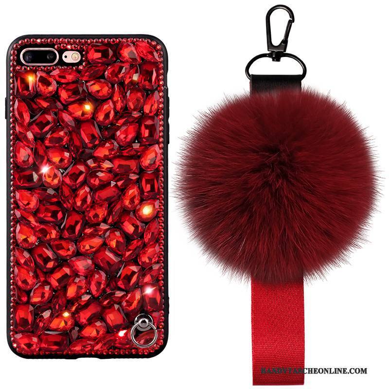 Hülle iPhone 6/6s Plus Taschen Rot Anti-sturz, Case iPhone 6/6s Plus Strass Pelzball Handyhüllen