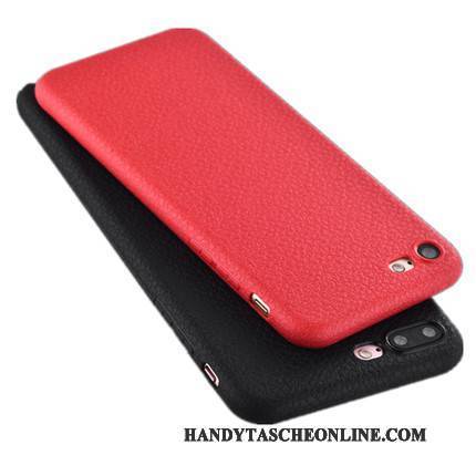 Hülle iPhone 7 Leder Schlank Muster, Case iPhone 7 Weiche Nubuck Schwarz