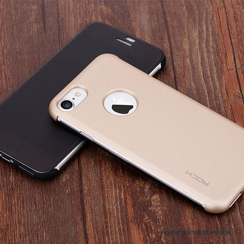 Hülle iPhone 7 Lederhülle Handyhüllen Transparent, Case iPhone 7 Folio Gold Windows