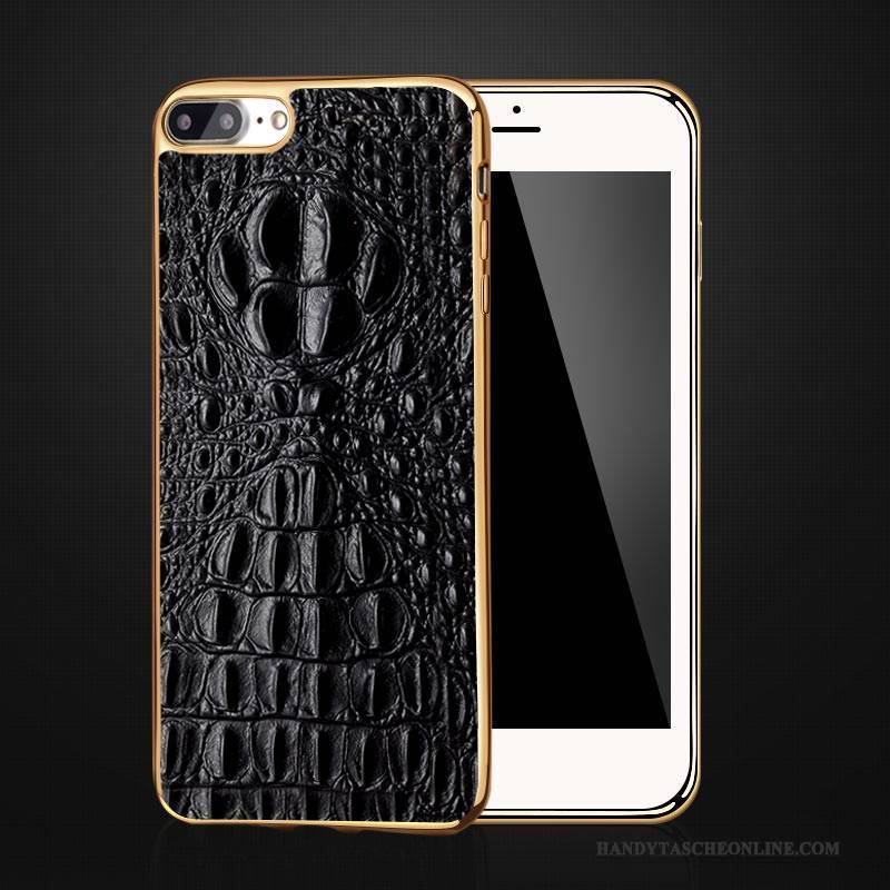 Hülle iPhone 7 Schutz Schwarz Kuh, Case iPhone 7 Leder Business Top Leder