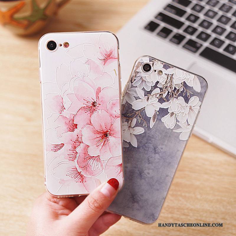 Hülle iPhone 7 Silikon Rosa Handyhüllen, Case iPhone 7 Prägung Blau Persönlichkeit