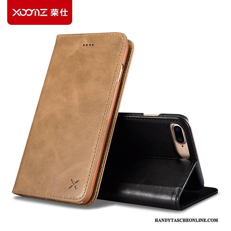 Hülle iPhone 8 Leder Business Neu, Case iPhone 8 Folio Handyhüllen Khaki