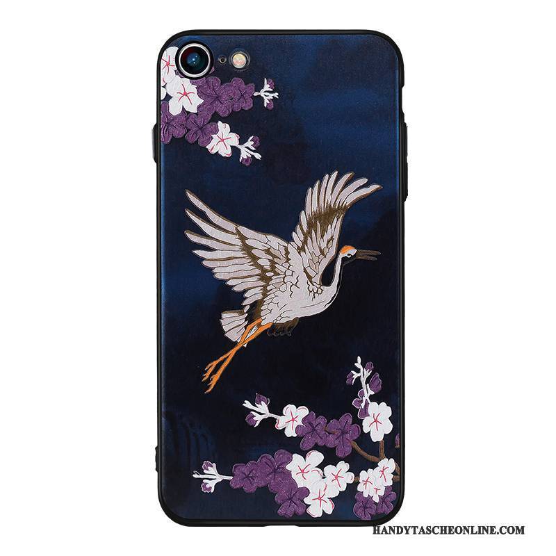 Hülle iPhone 8 Plus Silikon Handyhüllen Schwarz, Case iPhone 8 Plus Schutz Chinesische Art Blau