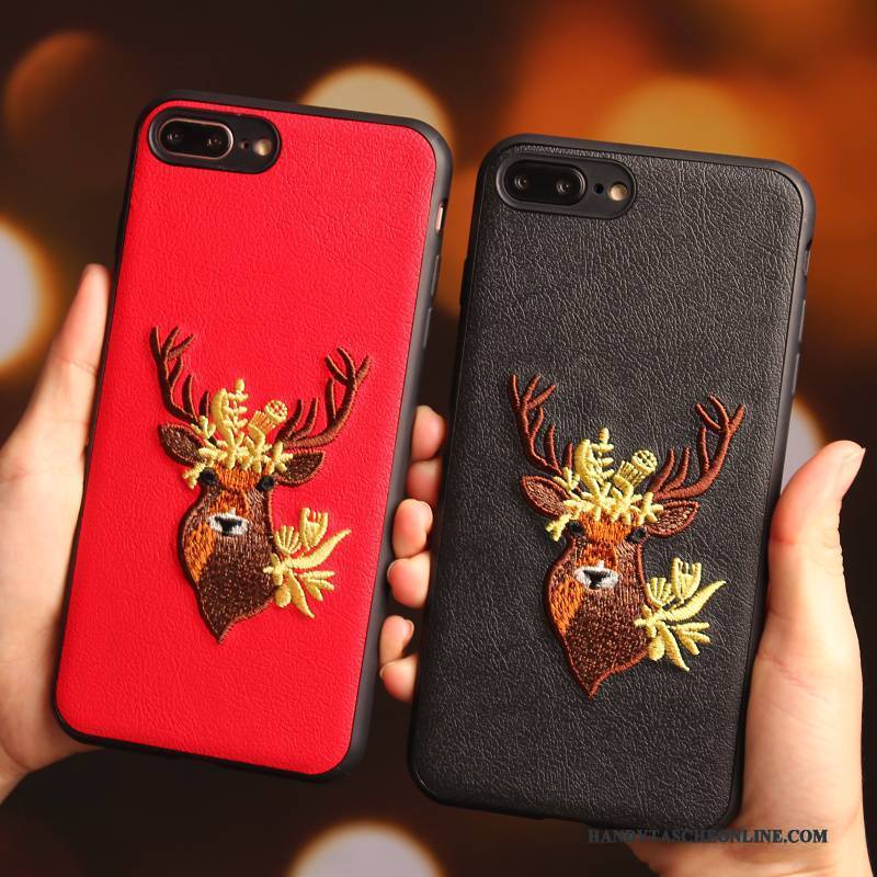 Hülle iPhone 8 Schutz Schwarz Pflaumenblüte, Case iPhone 8 Taschen Handyhüllen Stickerei
