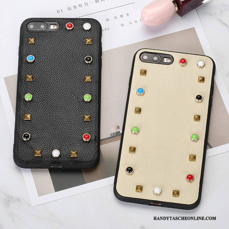 Hülle iPhone 8 Taschen Khaki Trendmarke, Case iPhone 8 Lederhülle Handyhüllen Niet