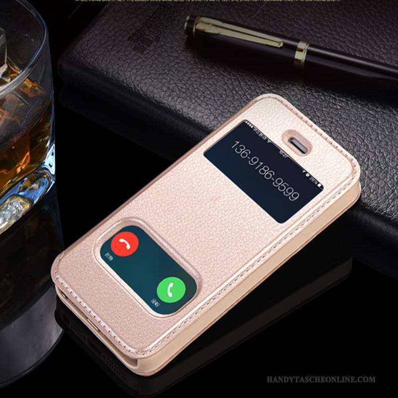 Hülle iPhone Se Lederhülle Handyhüllen Gold, Case iPhone Se Folio