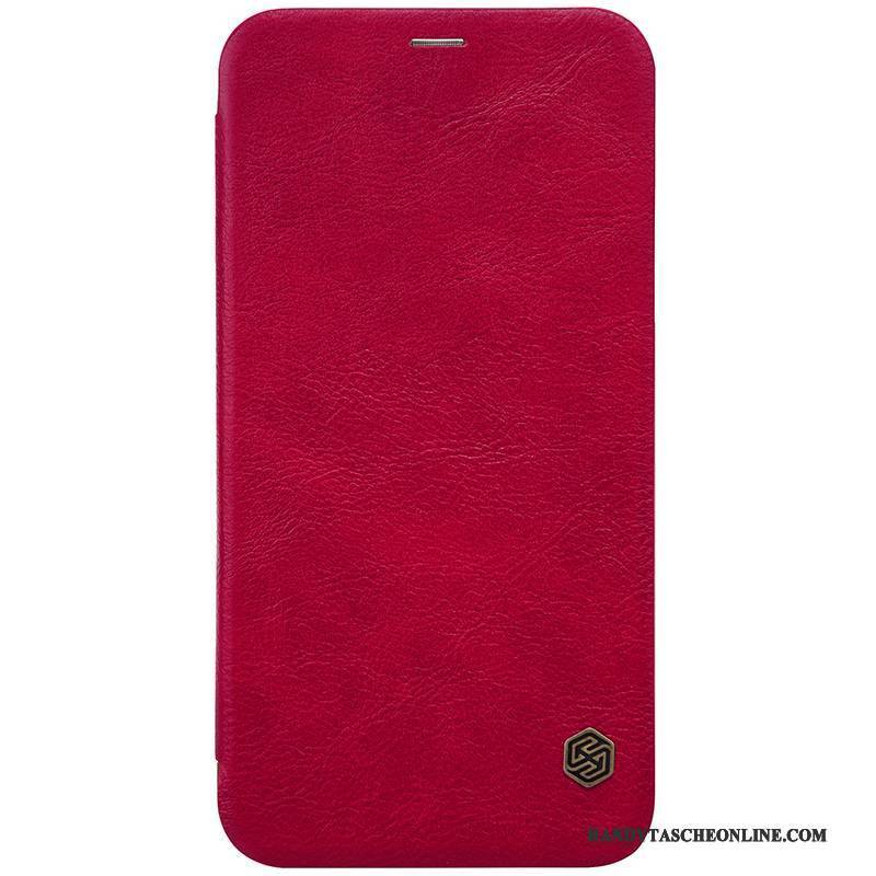 Hülle iPhone X Folio Handyhüllen Anti-sturz, Case iPhone X Lederhülle Gold Rot