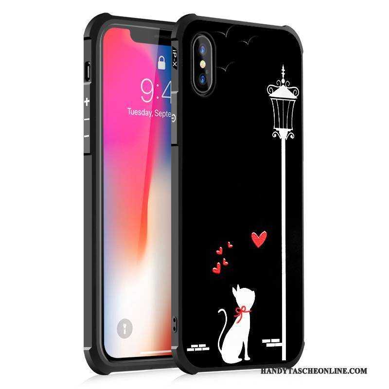 Hülle iPhone X Gemalt Handyhüllen Anti-sturz, Case iPhone X Weiche Schwarz