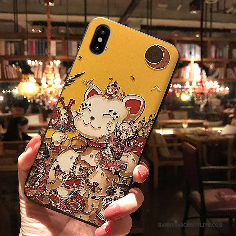 Hülle iPhone X Gemalt Handyhüllen Rot, Case iPhone X Kreativ Gelb Katzen