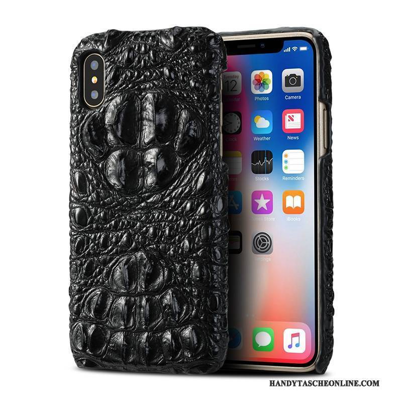 Hülle iPhone X Kreativ Angepasst Anti-sturz, Case iPhone X Leder Schwarz Trendmarke