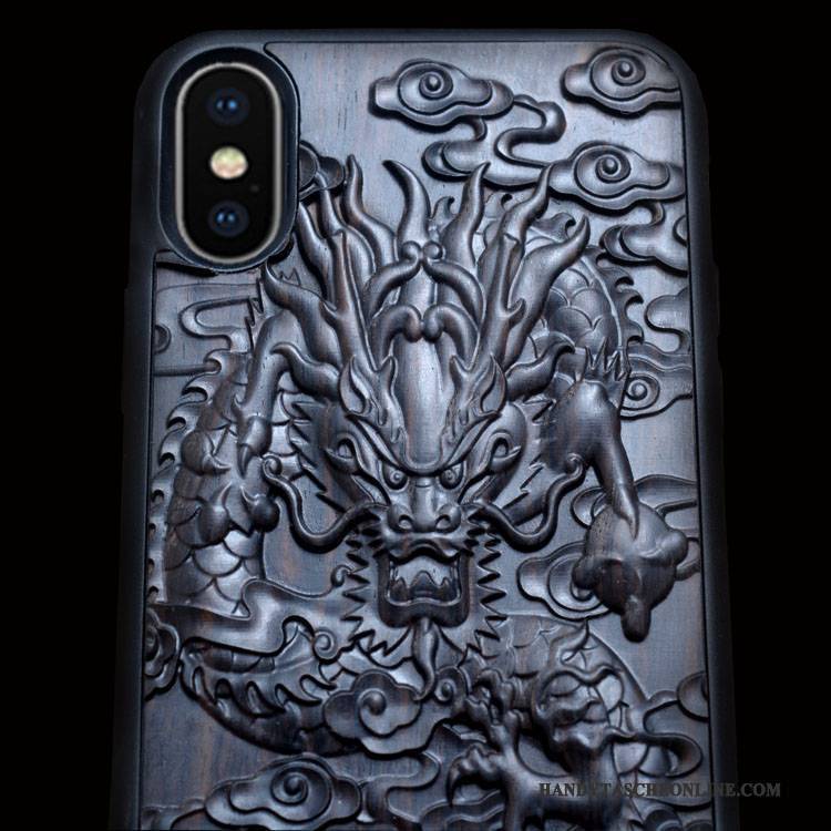 Hülle iPhone X Kreativ Schwarz Persönlichkeit, Case iPhone X Aus Holz Ethnisch Wind