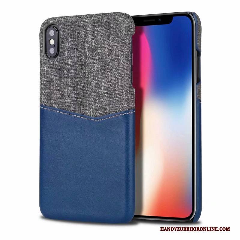 Hülle iPhone Xs Max Leder Blau Stoff, Case iPhone Xs Max Schutz Handyhüllen Muster