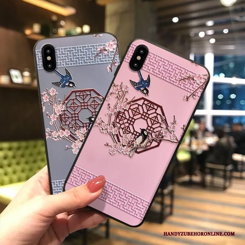 Hülle iPhone Xs Max Prägung Chinesische Art Trendmarke, Case iPhone Xs Max Neu Rosa