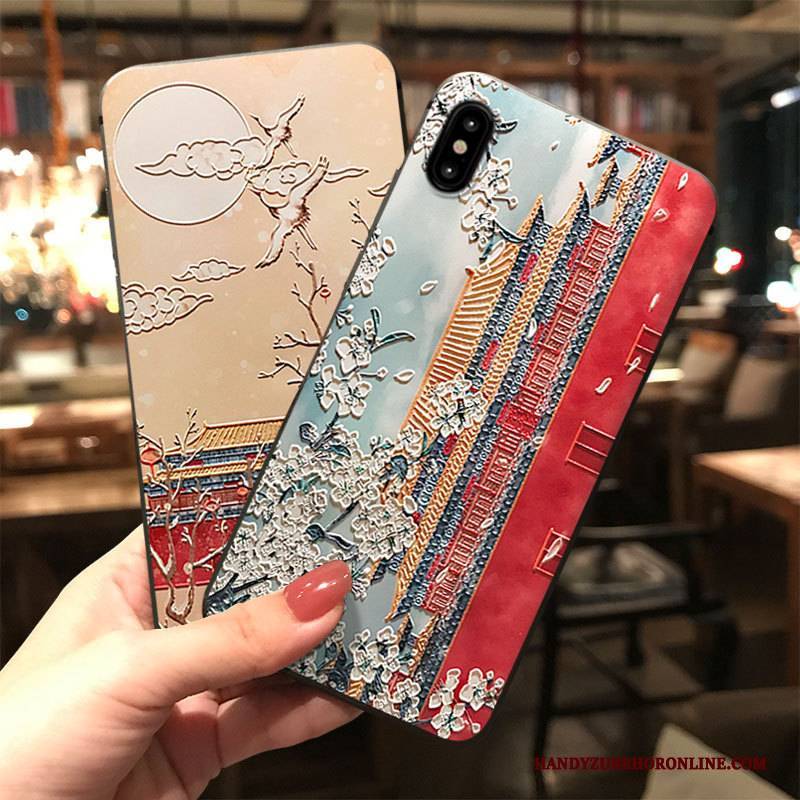 Hülle iPhone Xs Max Prägung Rutschfest Rot, Case iPhone Xs Max Silikon Handyhüllen