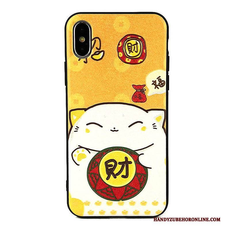 Hülle iPhone Xs Max Weiche Nette Reichtum, Case iPhone Xs Max Prägung Katzen Gelb