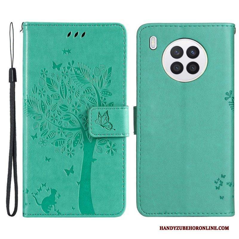 Lederhüllen Für Honor 50 Lite Mit Kordel Baum Und Riemchenkatze