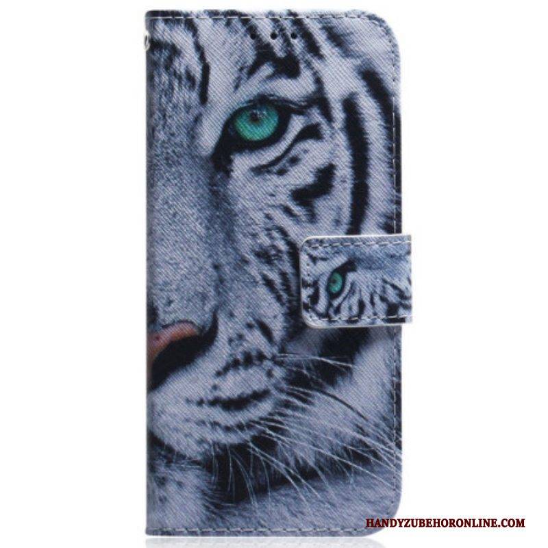 Lederhüllen Für Honor Magic 5 Lite Mit Kordel Riemchenweißer Tiger