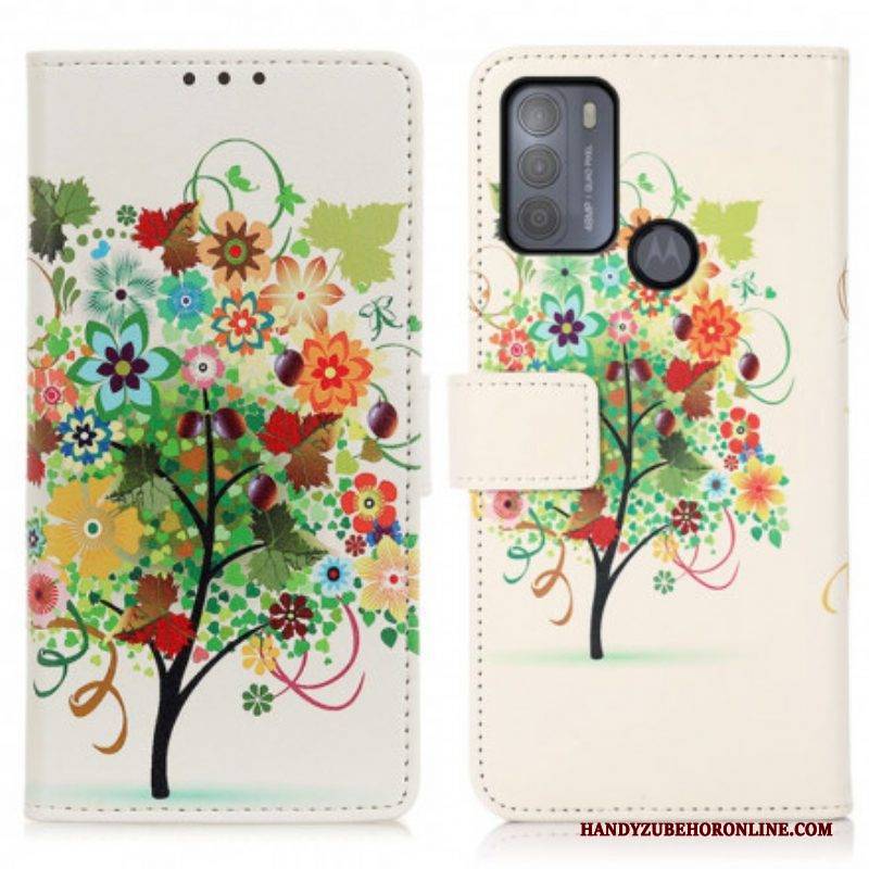 Lederhüllen Für Moto G50 Bunter Baum