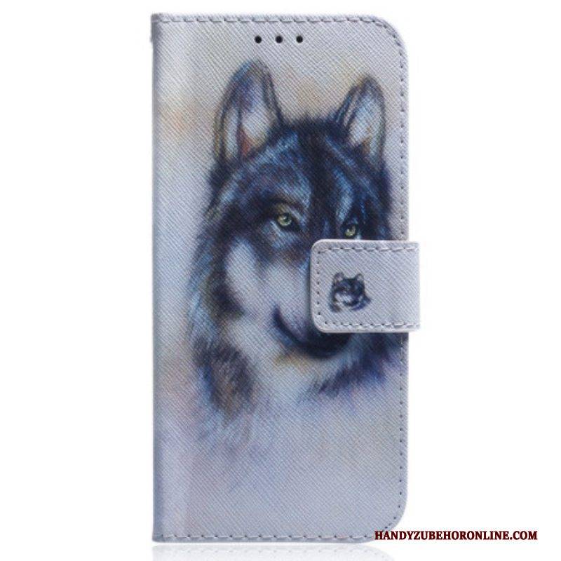 Lederhüllen Für OnePlus Nord 2T 5G Mit Kordel Riemchen-aquarell-wolf
