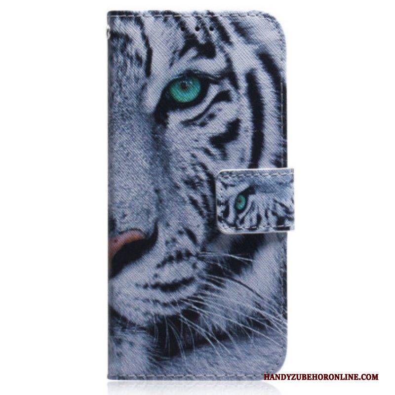 Lederhüllen Für OnePlus Nord 2T 5G Mit Kordel Riemchenweißer Tiger