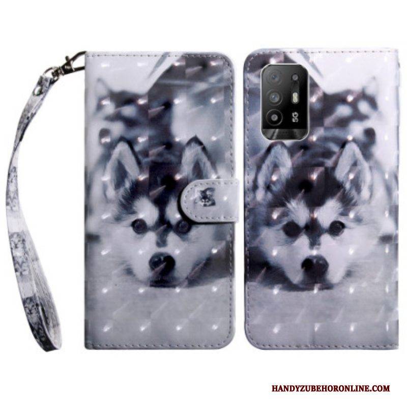 Lederhüllen Für Oppo A94 5G Husky-hund Mit Schlüsselband