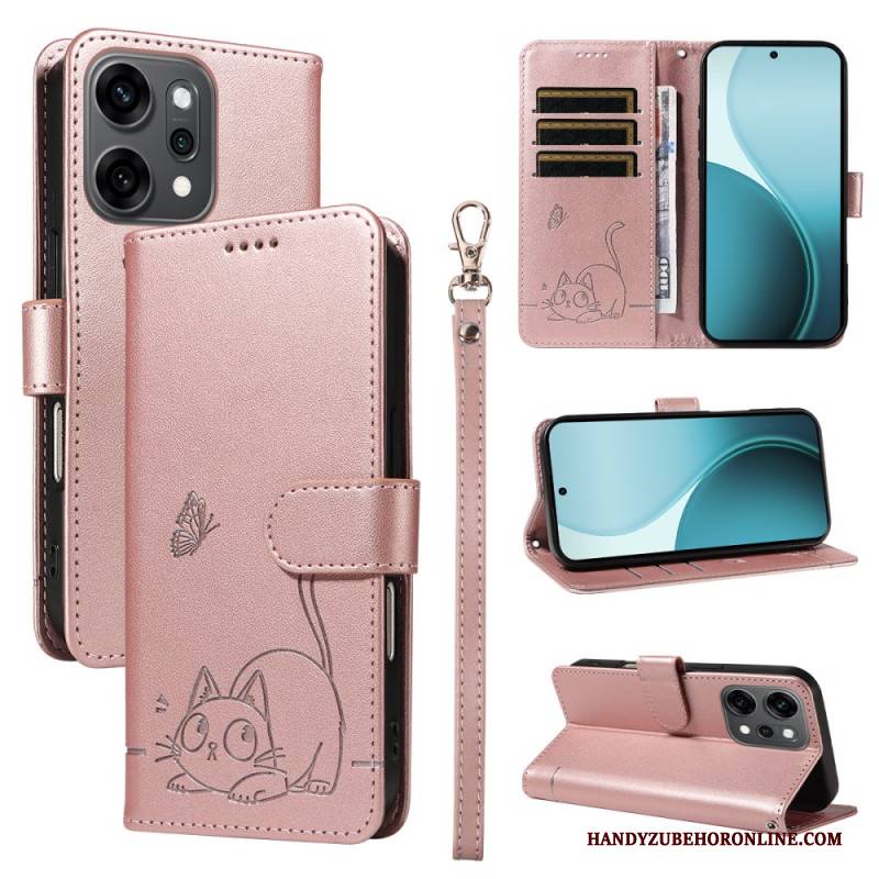 Lederhüllen Für Oppo Reno 14 Pro 5g Riemen Mit Katzenmotiv