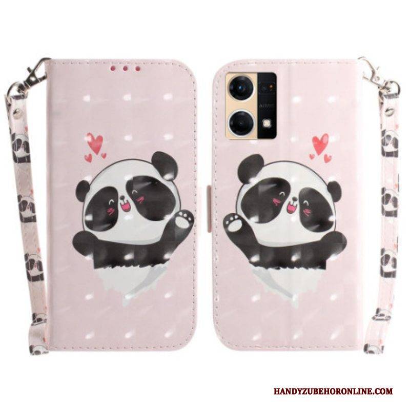 Lederhüllen Für Oppo Reno 7 Mit Kordel Panda Love Mit Schlüsselband