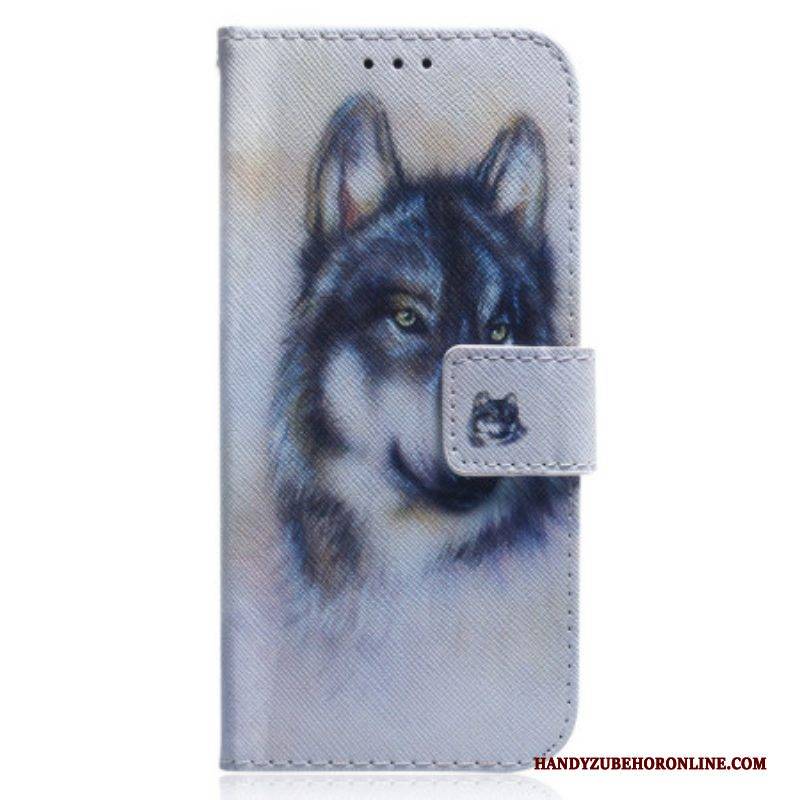 Lederhüllen Für Oppo Reno 8 Aquarellhund Mit Schlüsselband