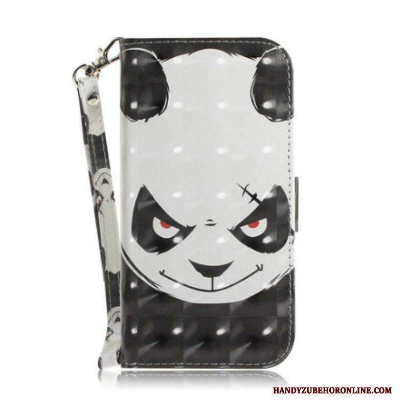 Lederhüllen Für Poco X3 / X3 Pro / X3 NFC Mit Kordel Wütender Panda Mit Schlüsselband