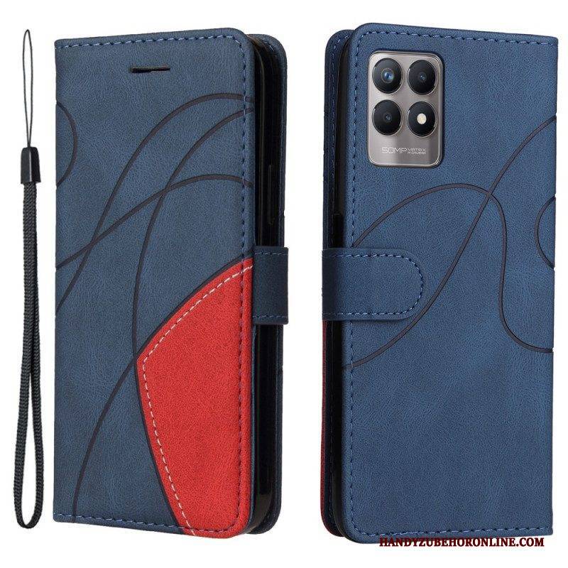 Lederhüllen Für Realme 8i Zweifarbiges. Charakteristisches Kunstleder